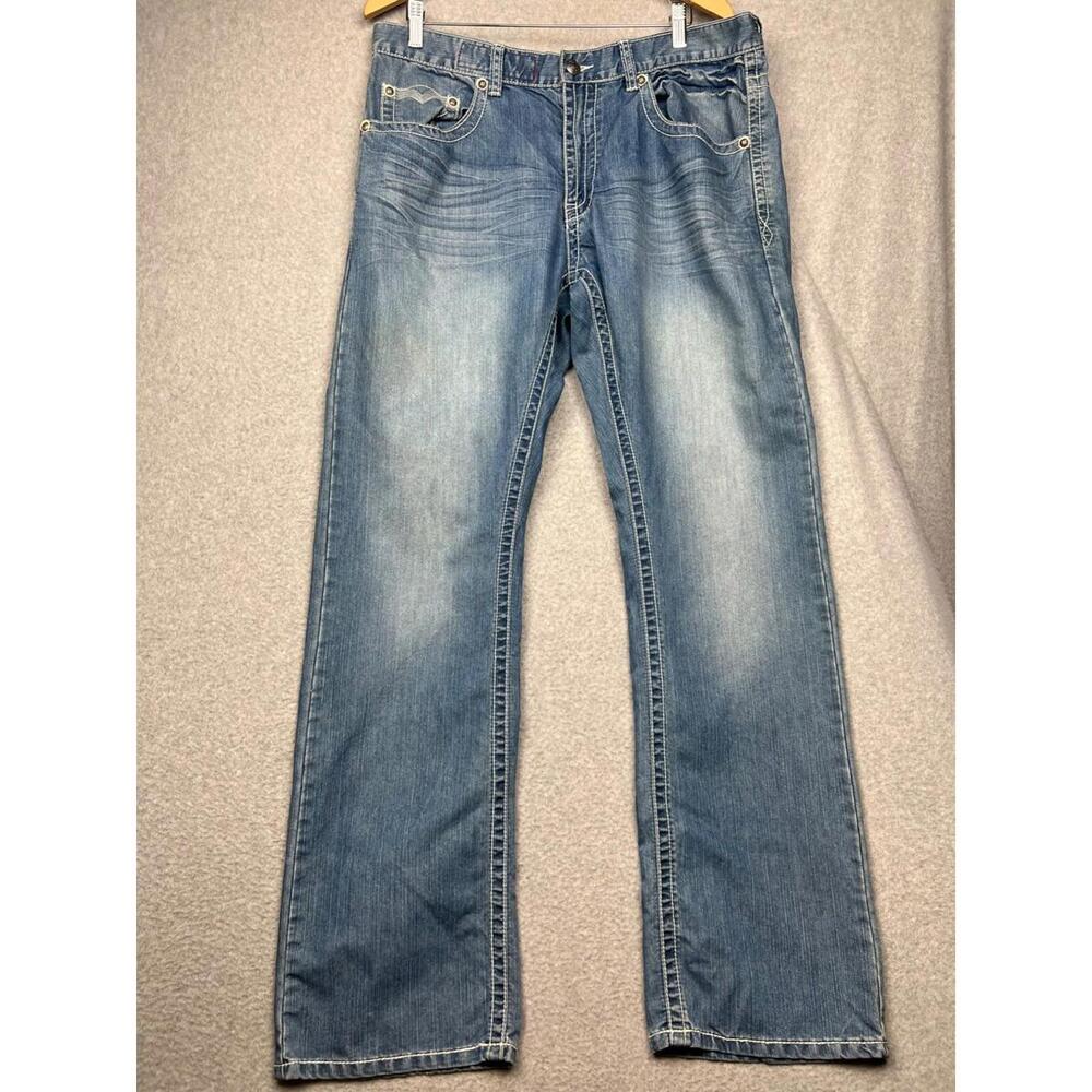 Request Mens Denim Distress Washed Straight Legs Jeans Size 40x34 Classic